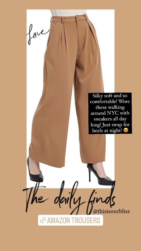 Cutest silky trousers! Comfy and can be dressed up or down! I wore with sneakers in New York all around the city! // amazon trouser pants amazon fashion 

#LTKSeasonal #LTKunder50 #LTKstyletip