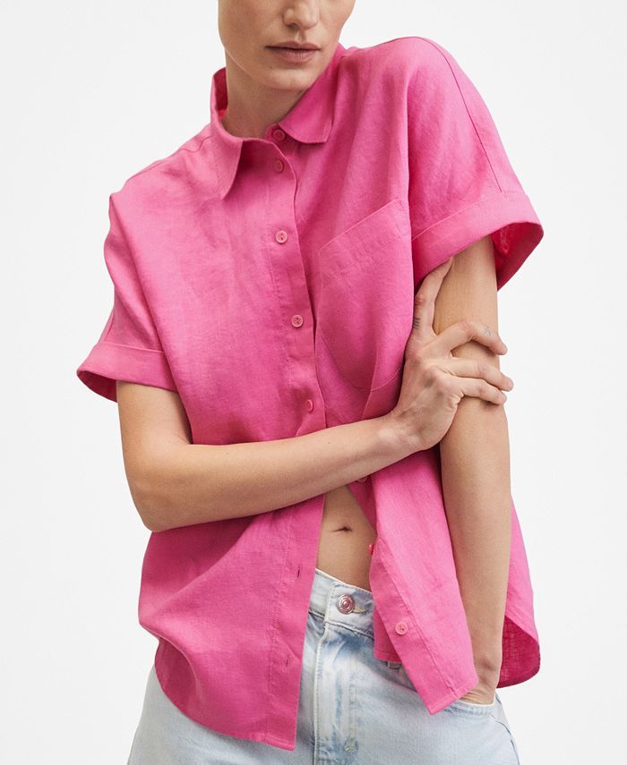 MANGO Women's Linen-Blend Short-Sleeve Shirt & Reviews - Tops - Women - Macy's | Macys (US)