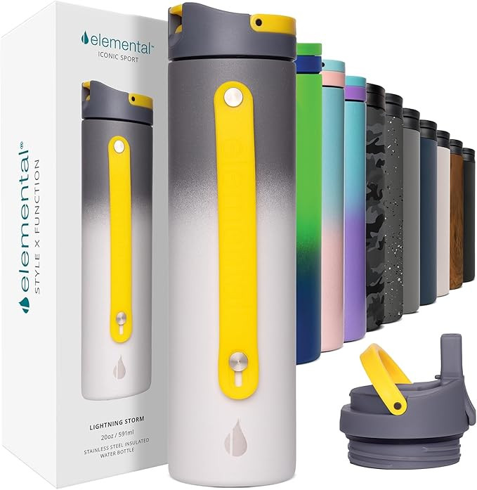 Elemental Iconic Stainless Steel Water Bottle with Straw - 20 oz Leak Proof Triple Wall Insulated... | Amazon (US)