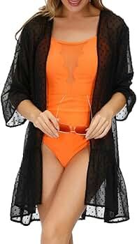 GRACE KARIN Women Swiss Dot Chiffon Cover-up Summer Semi Sheer Kimono Beachwear | Amazon (US)