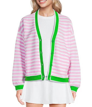 Abbott Striped V-Neck Long Sleeve Sweatshirt Cardigan | Dillard's