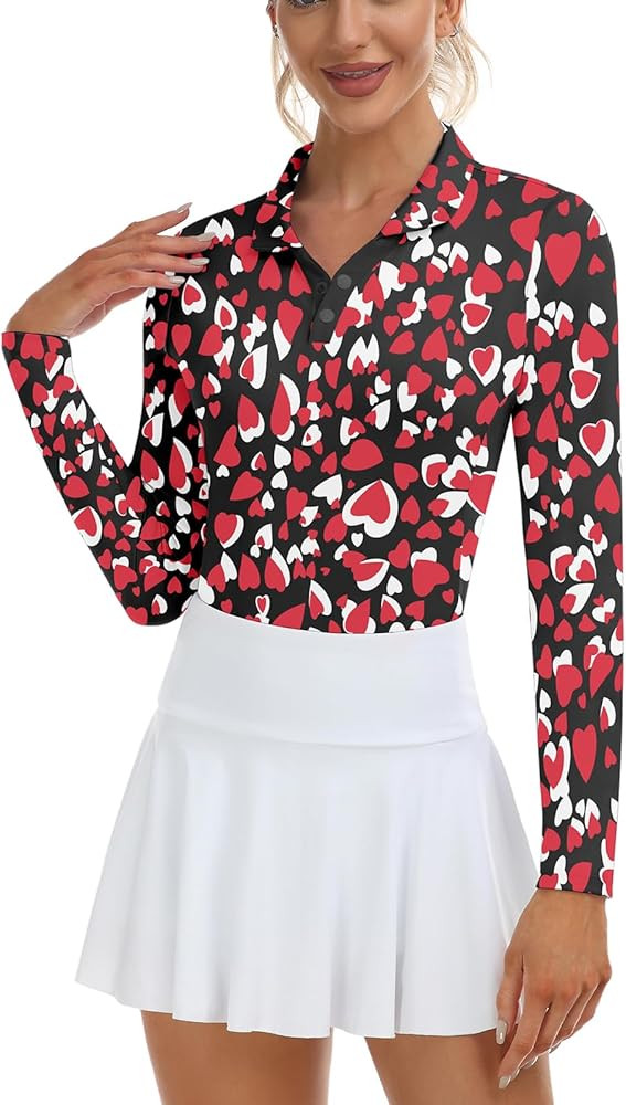 Soneven Womens Golf Shirts Moisture Wicking V Neck Long Sleeve Polo Shirts Collared Tops | Amazon (US)