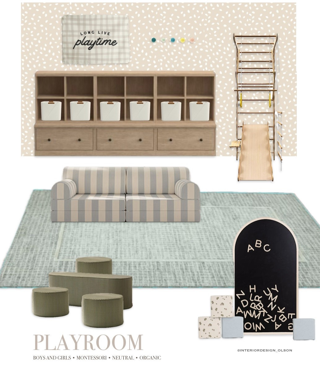 Neutral Montessori Playroom Design 🤎 | Boys + Girls | Organic & Functional

Designed with calm colors and clutter-free storage, this playroom is made for both fun and focus. Featuring Montessori-inspired furniture, organic textures, and gender-neutral tones that blend beautifully into your home.

🧺 Hidden toy storage
Climbing wall + soft play seating
🛋️ Kid-friendly couch with washable fabric
Perfect for toddlers, preschoolers & beyond

Shop every piece from this curated play space!
#LTKkids #LTKhome #neutralplayroom #montessoriplayroom #playroomdesign #organicstyle #kidfriendlydecor #genderneutraldecor #montessorifurniture #playroomgoals #toddlerroomideas

