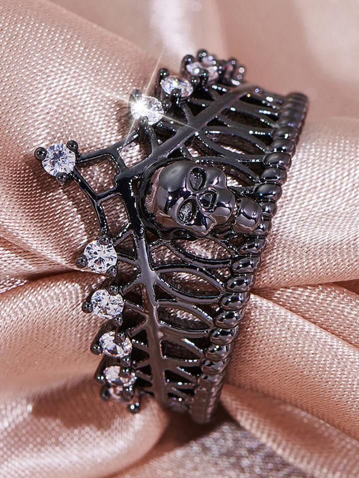 1pcs Gorgeous Fashion Personality Trend Versatile Zircon Skull Crown Ring Ladies Valentine's Day ... | SHEIN