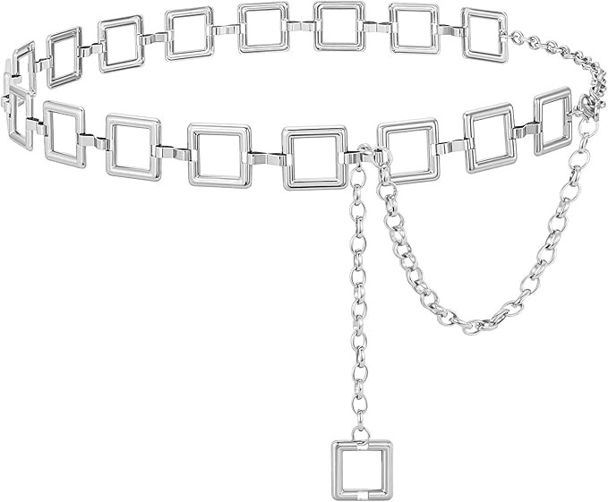 SANSTHS Chain Belts for Women Fashion Gold/Silver Chains Belt for Dresses Clunky Link Ladies Belt | Amazon (US)