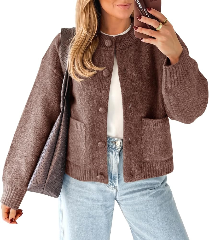 Saodimallsu Womens Button Up Cardigans Casual Knit Fall Long Sleeve Sweater | Amazon (US)