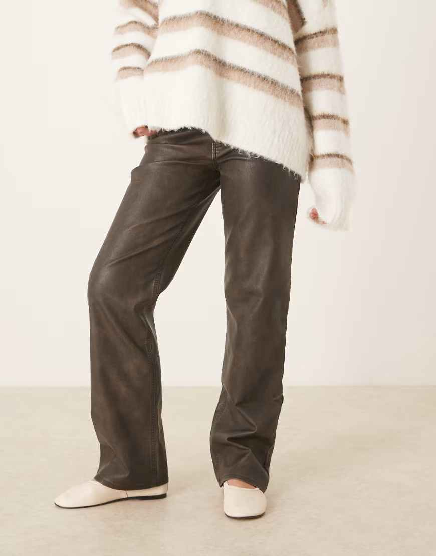 Abercrombie & Fitch leather high rise 90s relaxed trousers in brown | ASOS (Global)