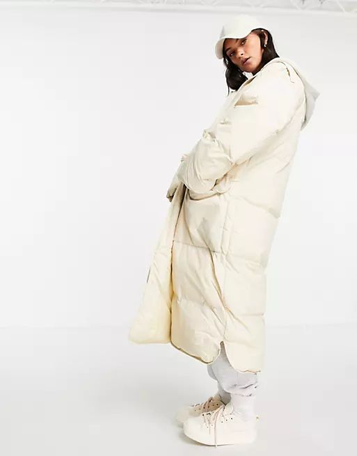 ASOS DESIGN jersey hooded longline puffer jacket in stone | ASOS | ASOS (Global)