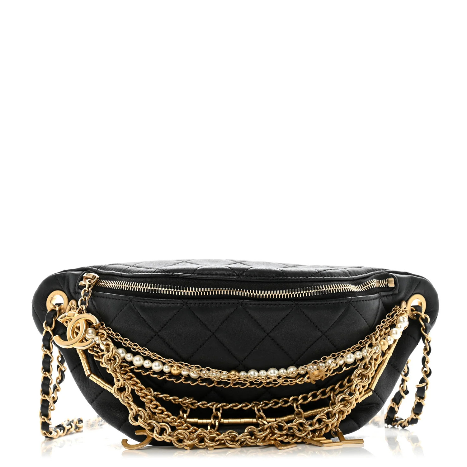 Chanel Lambskin Quilted All About Chains Waist Belt Bag Black 1677115 | FASHIONPHILE (US)