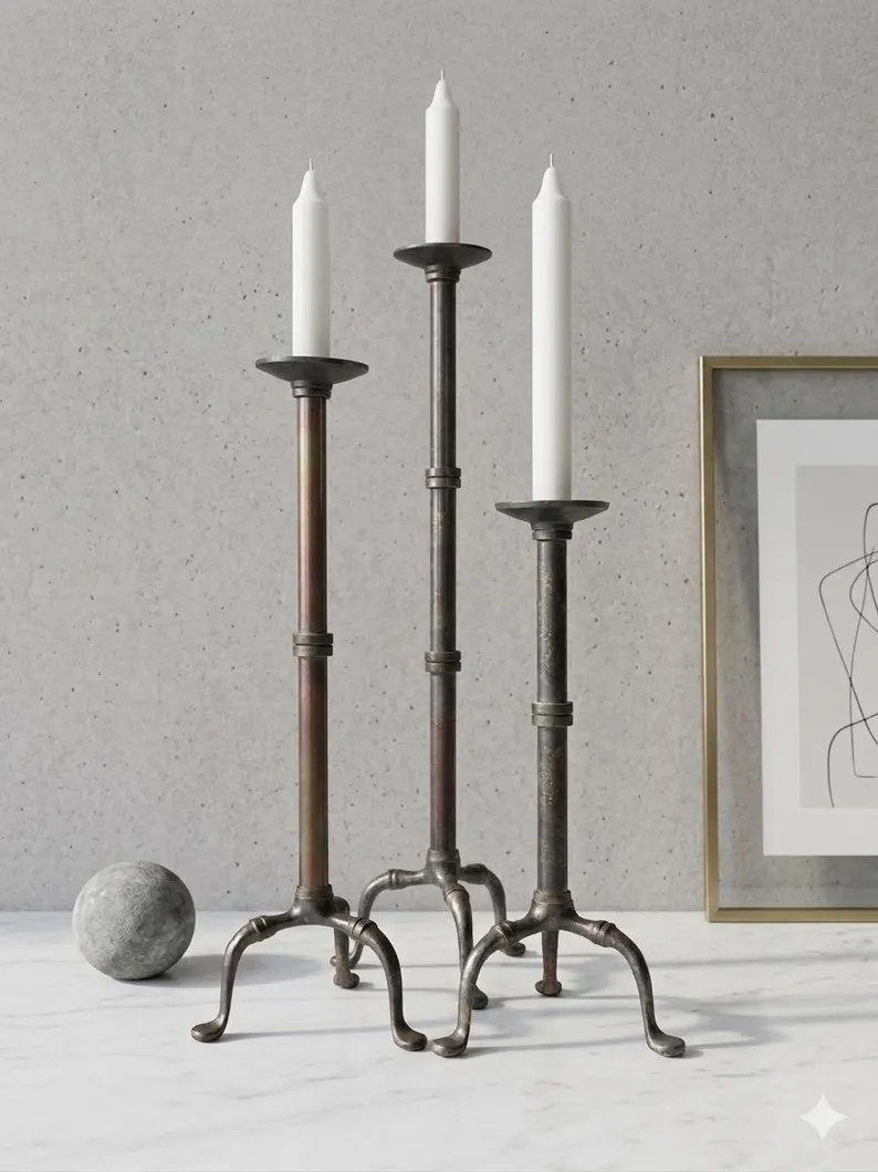 Set of 3 Vintage metal Candle Stick holder. | Etsy (Global)