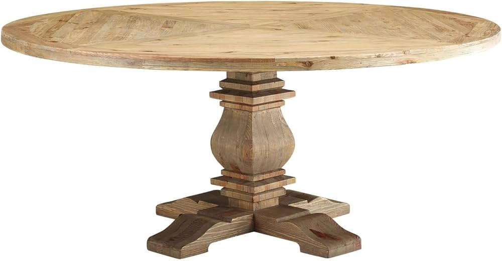 Modway Column 71" Rustic Farmhouse Pine Wood Round Kitchen and Dining Room Table, Brown | Amazon (US)