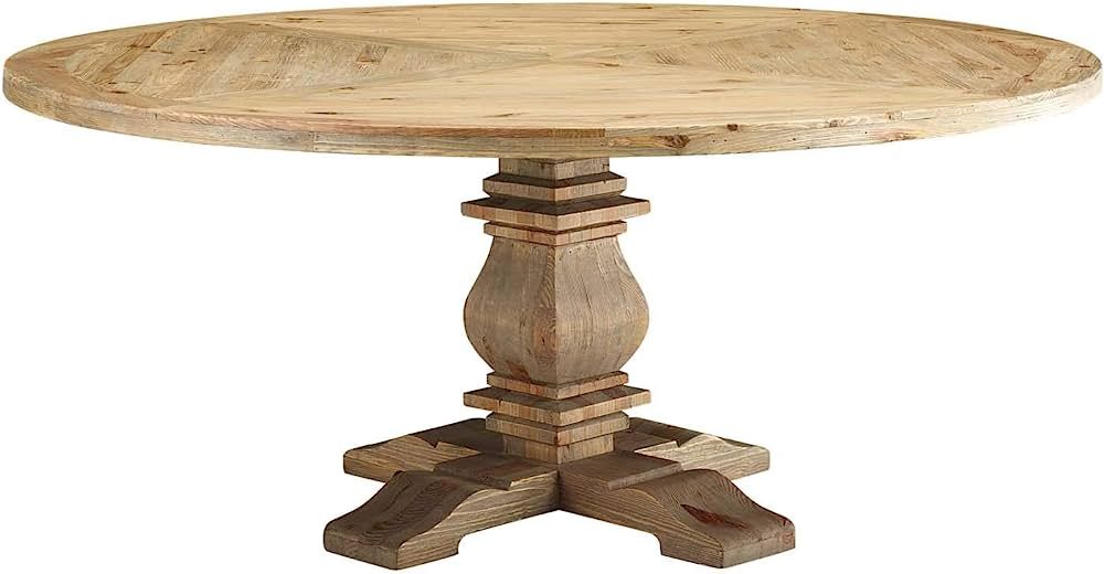 Modway Column 71" Rustic Farmhouse Pine Wood Round Kitchen and Dining Room Table, Brown | Amazon (US)