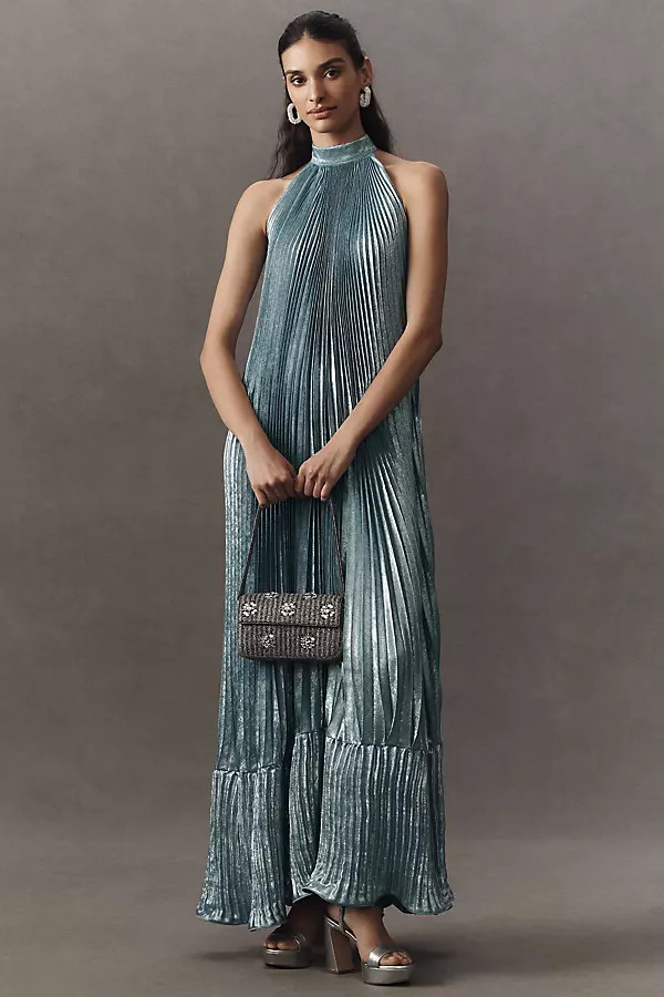 L'IDÉE Mystique Pleated Shimmer Maxi Dress | Anthropologie (US)
