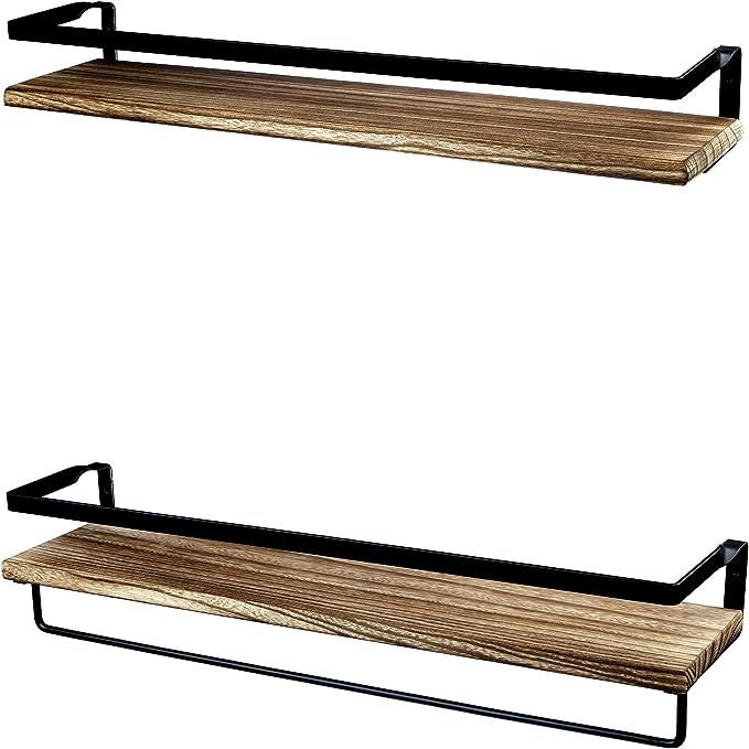 Peter's Goods Rustic Brown with Black Large Floating Shelves for Bathroom - Wall Mounted Shelves ... | Amazon (US)