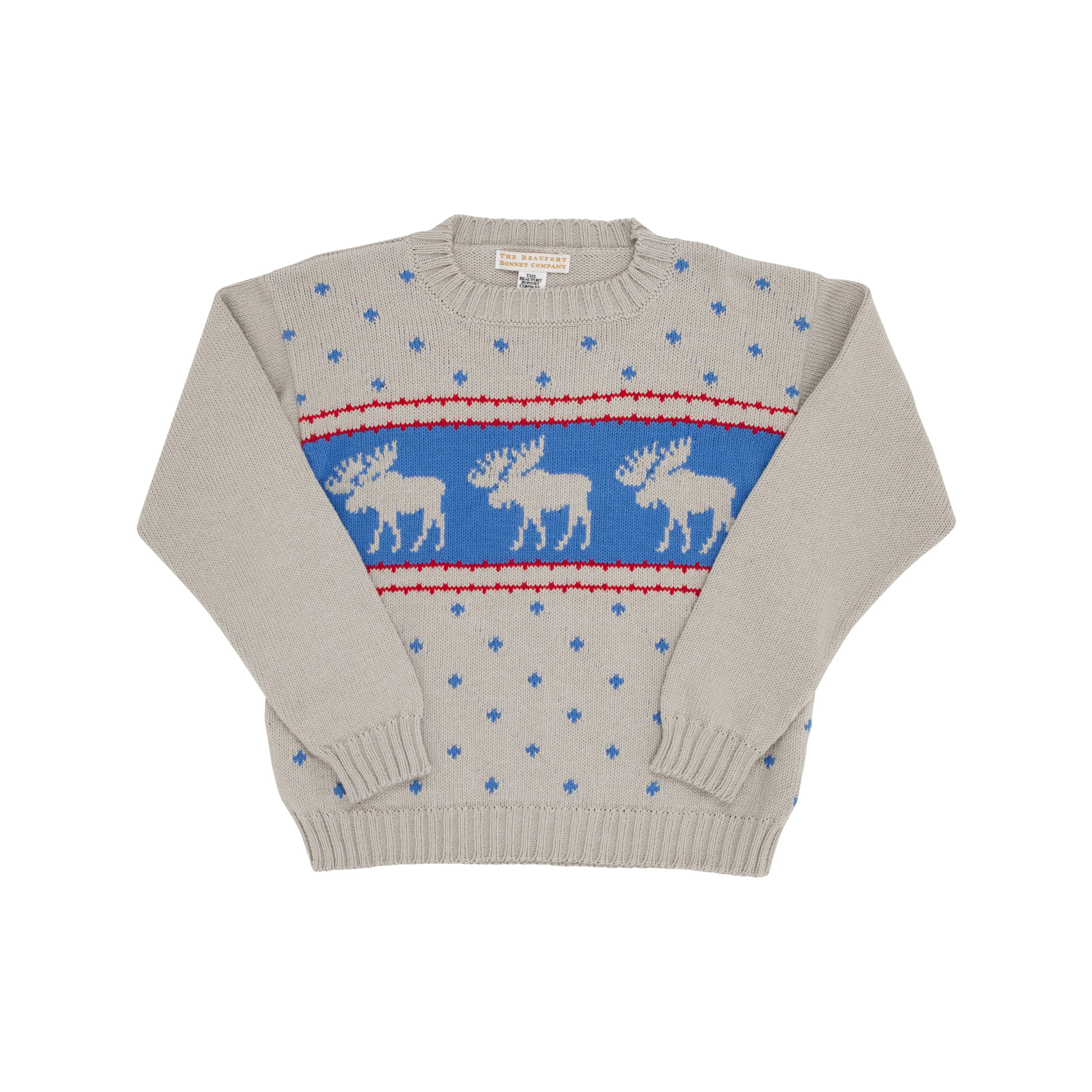 Isaac's Intarsia Sweater - Grantley Gray with Moose Intarsia | The Beaufort Bonnet Company