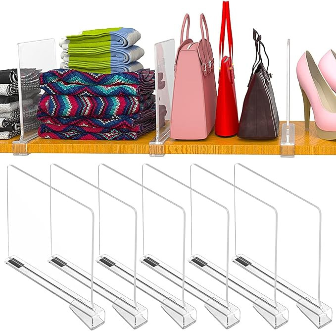 6 Pack Closet Shelves, Shelf Dividers, Clear Acrylic Shelf Divider for Closets, Wood Shelf Divide... | Amazon (US)