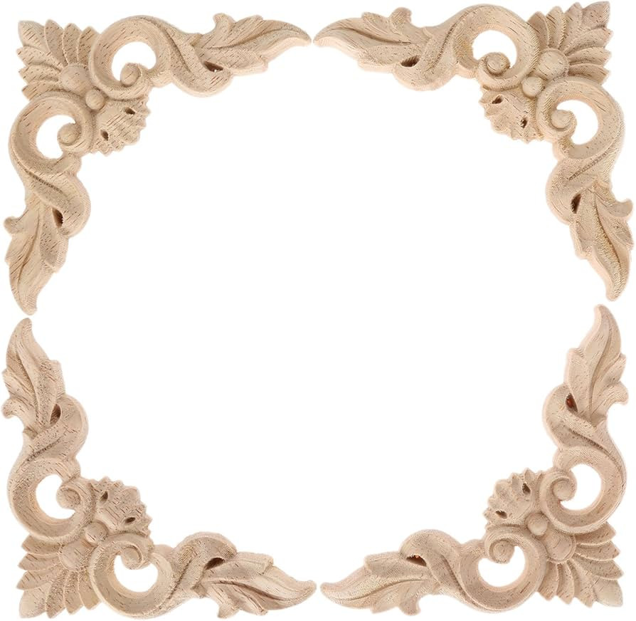 MUXSAM 4Pcs Wood Carved Appliques Onlays, Unpainted Little Wooden Corners Flower Carvings Decals ... | Amazon (US)