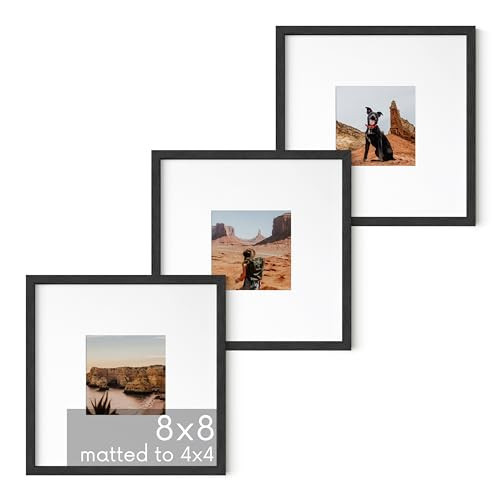 HAUS AND HUES Solid Oak Wood 8”x8” Picture Frames Matted to 4”x4” Set of 3 - Black Square Frames, 8x8 Black Photo Frames, Square Picture Frames, 8 x 8 Black Picture Frame Set (Black Frame) | Amazon (US)