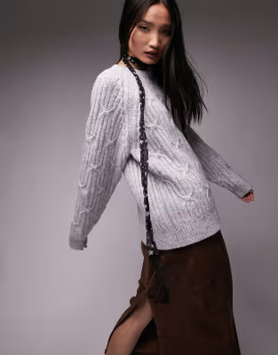 Topshop – Strickpullover in Grau mit Zopfmuster und Raglanärmeln | ASOS (Global)