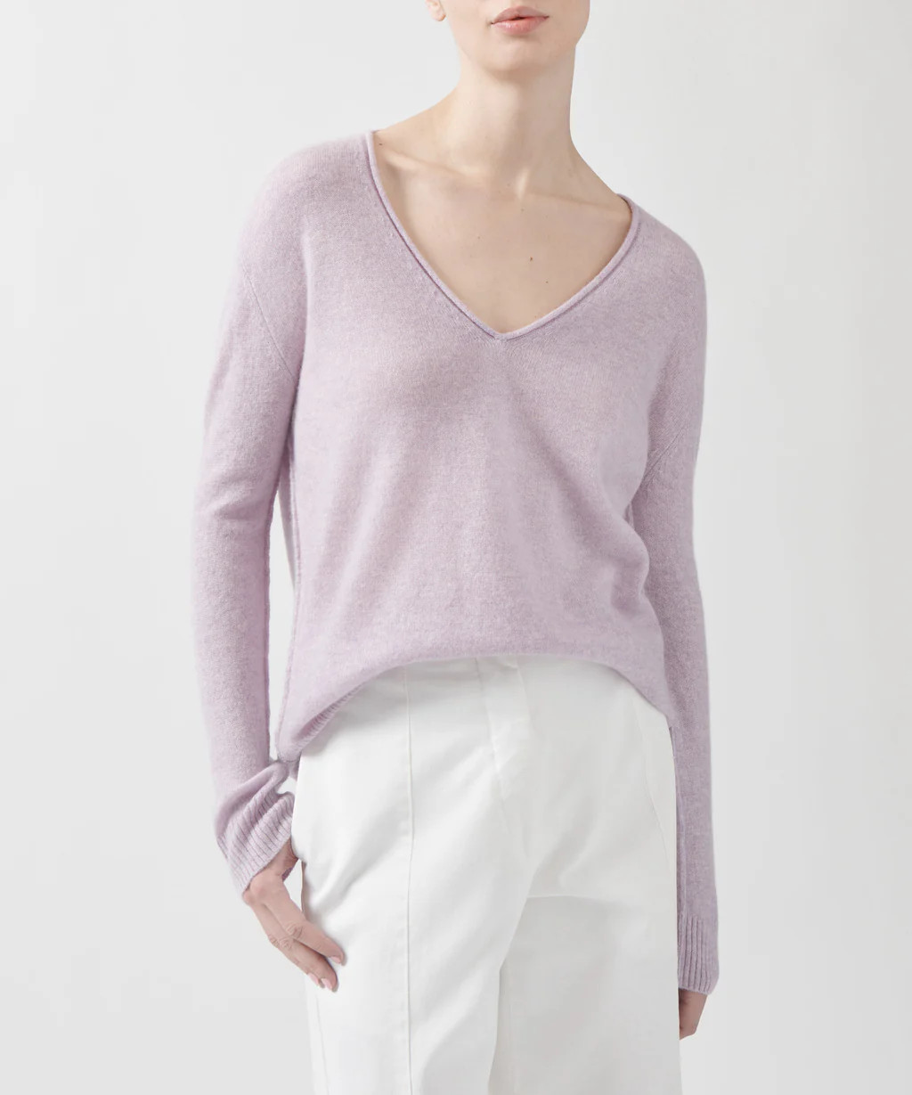 Recycled Cashmere Relaxed V-Neck Sweater - Hyacinth | ATM Collection