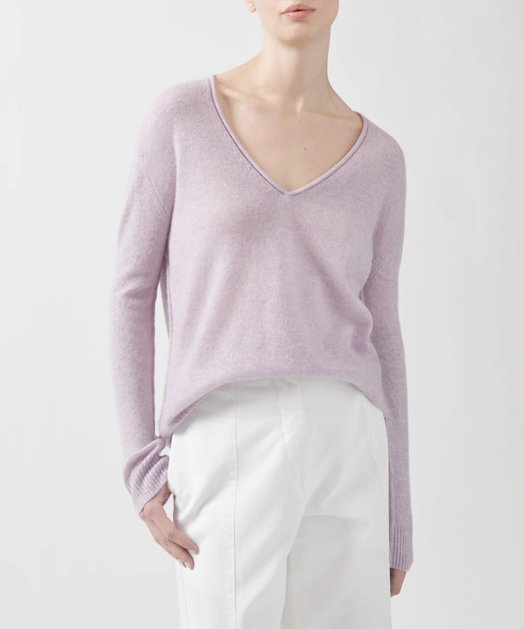 Recycled Cashmere Relaxed V-Neck Sweater - Hyacinth | ATM Collection