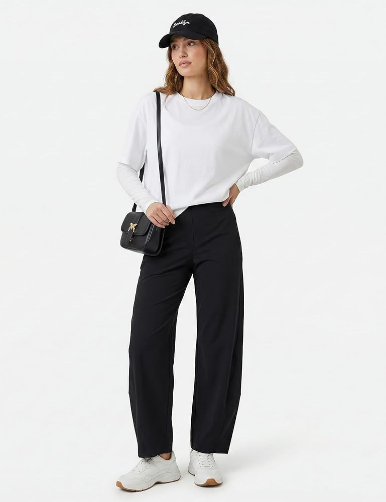 LOMON Wide Leg Barrel Pants for Women 27" Work Dress Casual Golf Loose Fit Crop Ankle Palazzo Slacks with Pockets Spring 2026 | Amazon (US)