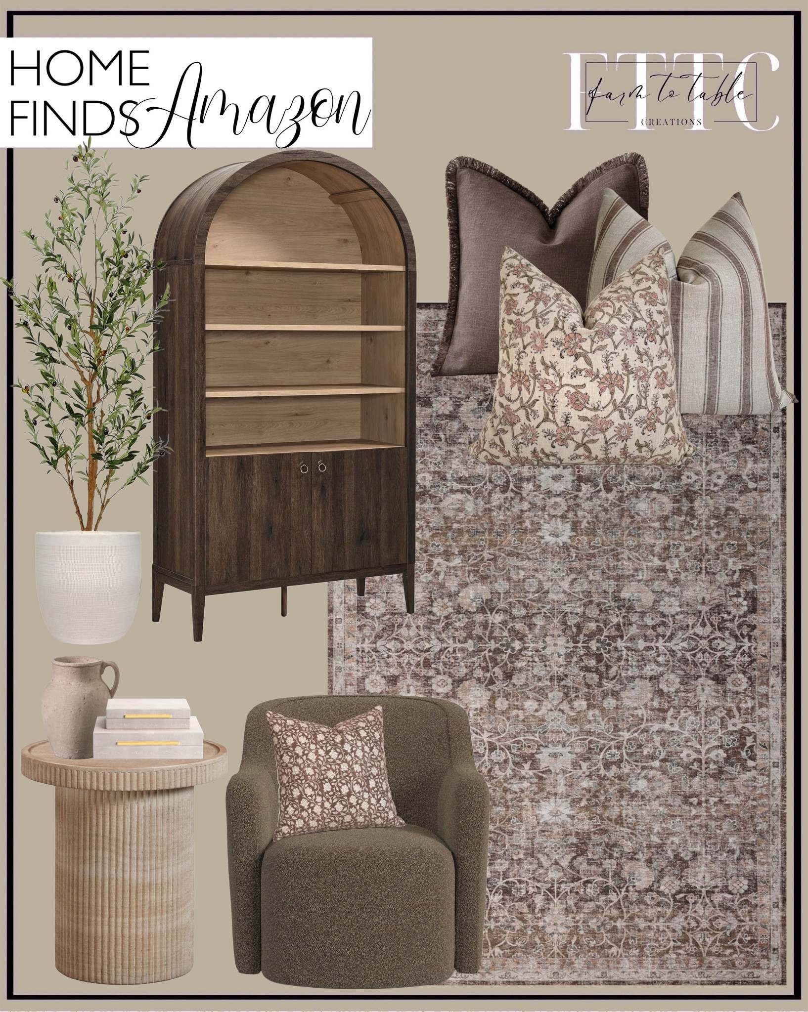 Amazon Home Finds. Follow @farmtotablecreations on Instagram for more inspiration.

Upholstered Swivel Back Chair. Loloi Amber Lewis Josie Collection. HomePop Upholstered Round Ottoman Home Décor|Foot Rest Ottoman - Dark Brown Boucle. Shagreen Boxes. Block Print Pillows. Modway Nolan Tall Arched Storage Display Cabinet in Dark Walnut - 74 Inch Arch Bookshelf with Open and Closed Shelving.Floral Pillow Cover. Creative Co-Op Large Matte White Embossed Stoneware Planter. 

Living Room Finds | Dining Room | Dining Room Artwork | Bathroom Finds | Bedroom Finds | Bedroom Furniture | nightstands | Home Decor| Fireplace Decor | Spring Refresh |  Bedroom Finds | Neutral Stems | Spring Stems | Bookshelf Decor | Bedroom Space | Cozy Corner | Bathroom | Curated Entryway | Spring  Decor | End of Year Clearance | Trending Decor | Viral Decor  | Coffee Table Decor | Neutral Decor | Fall Stem Sale | Target Finds | Skinny Bench | Bedroom | Living Room | Breakfast Nook | Amazon Home | Target Sale | Loloi Rugs | Magnolia Home | console table | console table styling | faux stems | entryway space | front porch decor | neutral decor | entryway decor | cozy home | affordable decor |  home decor | home inspiration | console styling | entryway rug | cozy moody home | moody home decor | neutral home | bathroom decor | living room | spring decor | Hearth & Hand | Studio McGee | 2025 Home Trends | trending home | Crate&Barrel 




#LTKFindsUnder50 #LTKSaleAlert #LTKHome