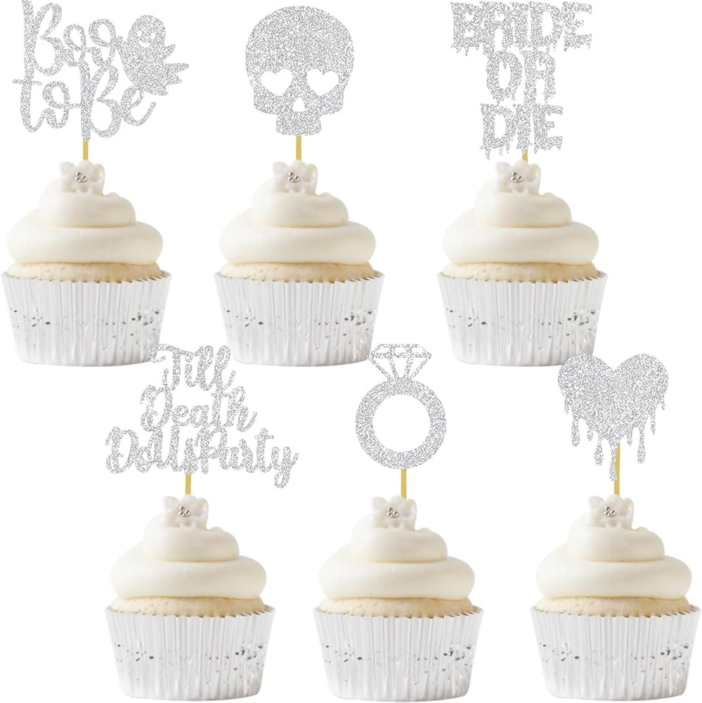 Halloween Bachelorette Cupcake Topper Boo To Be Ring Bride Or Die Skull Heart Blood Glitter Food ... | Amazon (US)