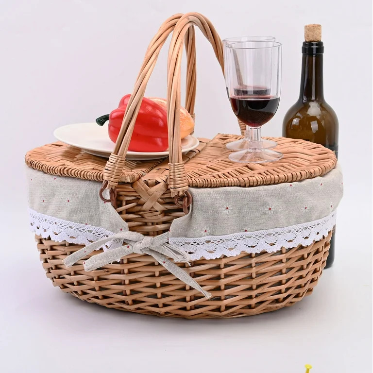 Large Wicker Picnic Basket with Lid and Handle Sturdy Woven Body with Washable Lining,Little Flow... | Walmart (US)