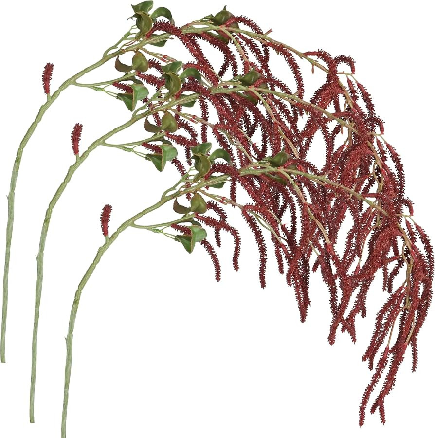 3 Pcs Amaranthus Artificial Flower Faux Burgundy Wisteria Branches Fake Hanging Flowers Wedding F... | Amazon (US)