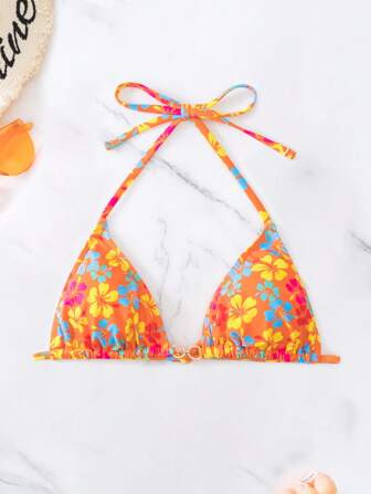 Floral Print Halter Triangle Bikini Top | SHEIN