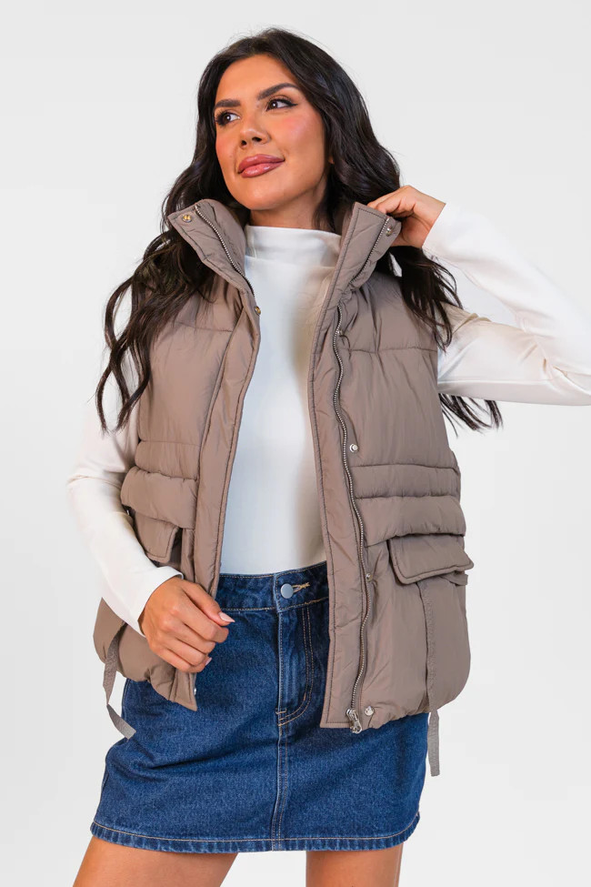 Won Me Over Mushroom Oversized Puffer Vest SALE | Pink Lily