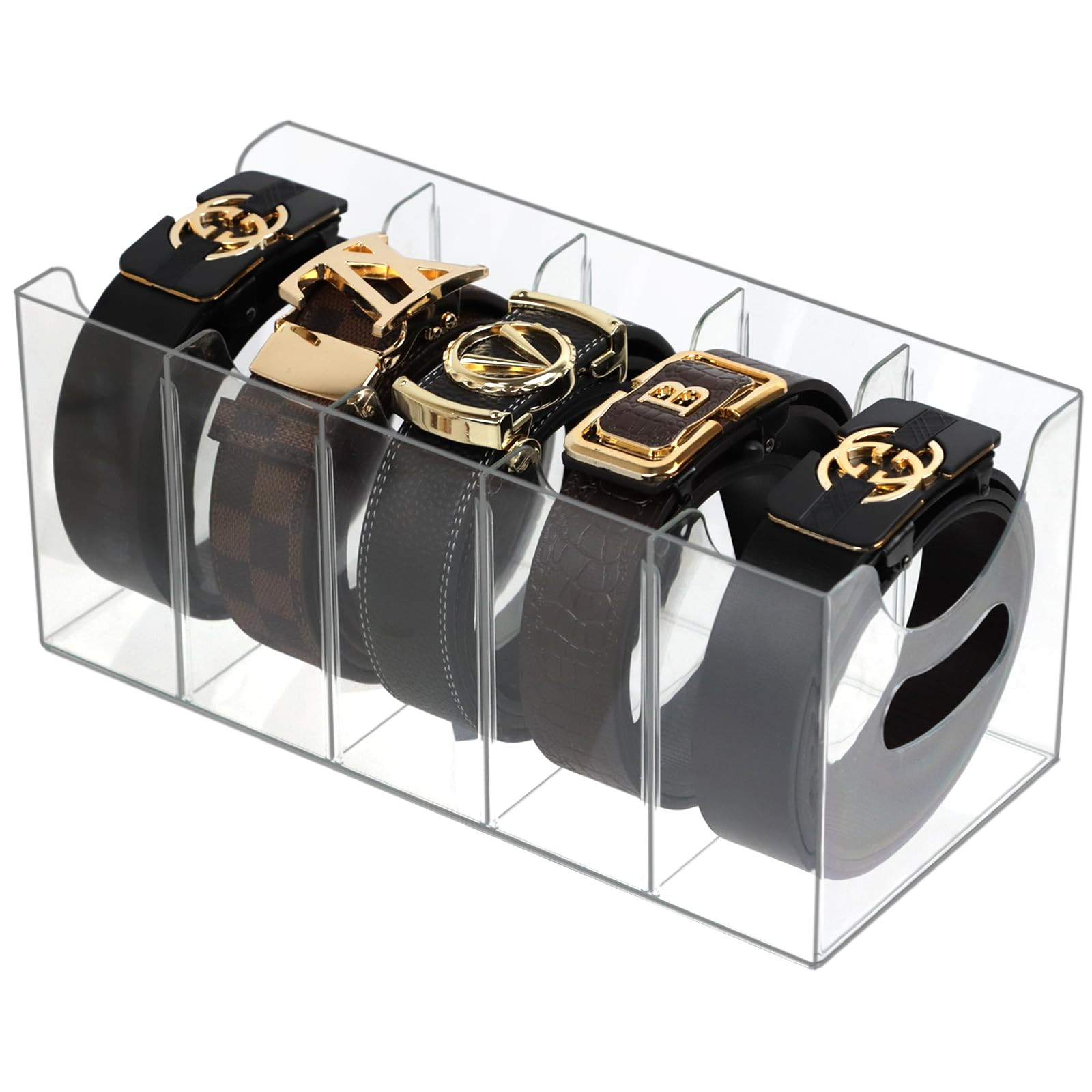 Acrylic Belt Organizer, Belt Storage Holder Purse Organizer for Closet, 5 Compartments Clear Plas... | Amazon (US)