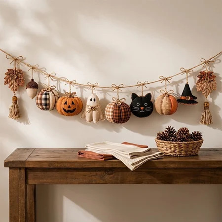 Fall Pumpkins Garland, 5FT Halloween Decoration Ghost Pumpkin Banner Fall Felt Fabric Pre Assembled Hanging Garland for Autumn Farmhouse Home Decor | Walmart (US)