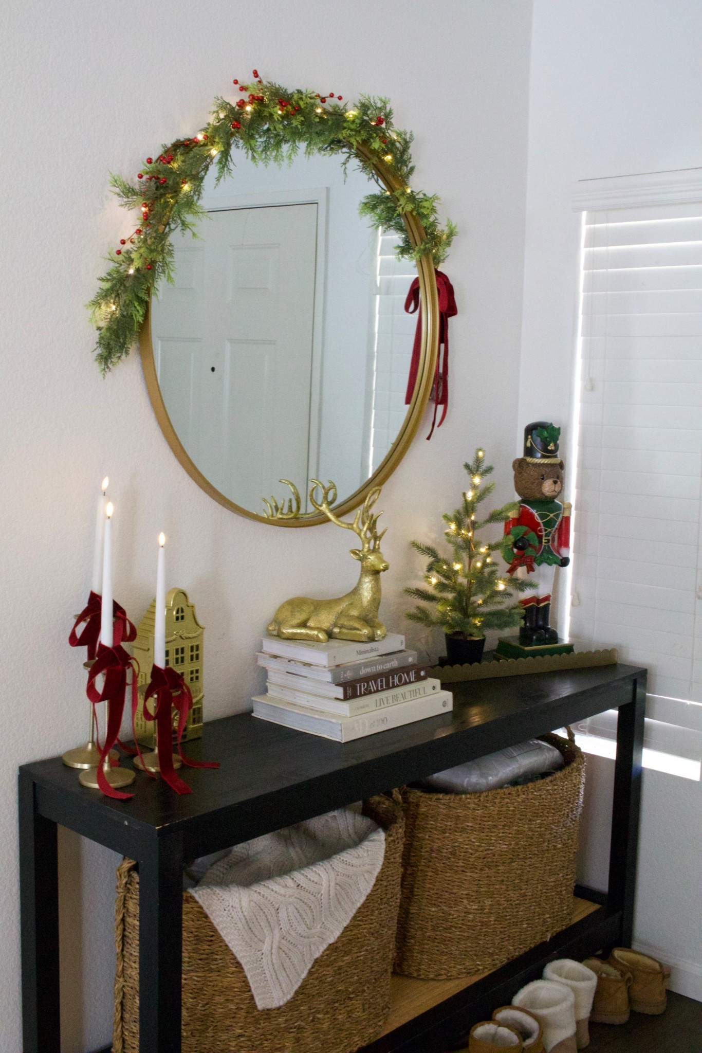 classic Christmas Decor entryway, console table holiday decor, teddy bear nutcracker 

#LTKHoliday #LTKCyberWeek #LTKHome