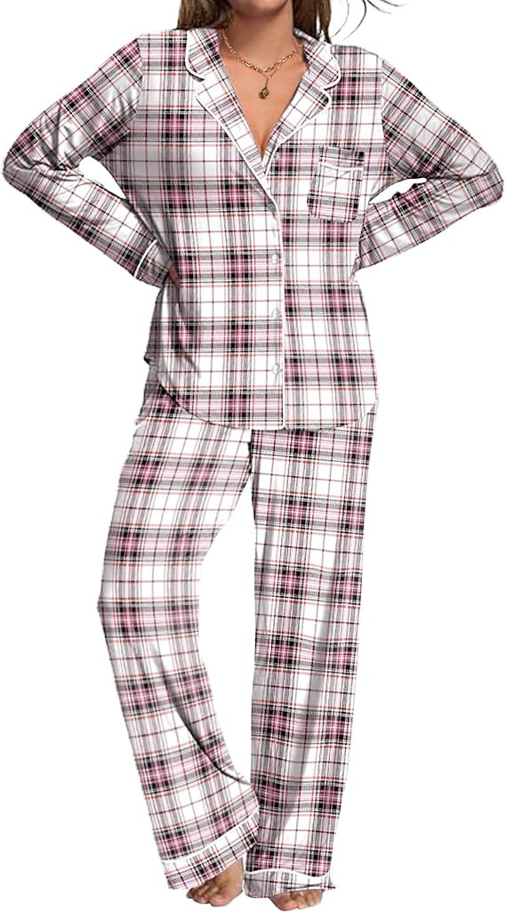 Ekouaer Womens Pajamas Set 2 Piece Button Down Pjs Soft Long Sleeve Top and Pants Sleepwear Set L... | Amazon (US)