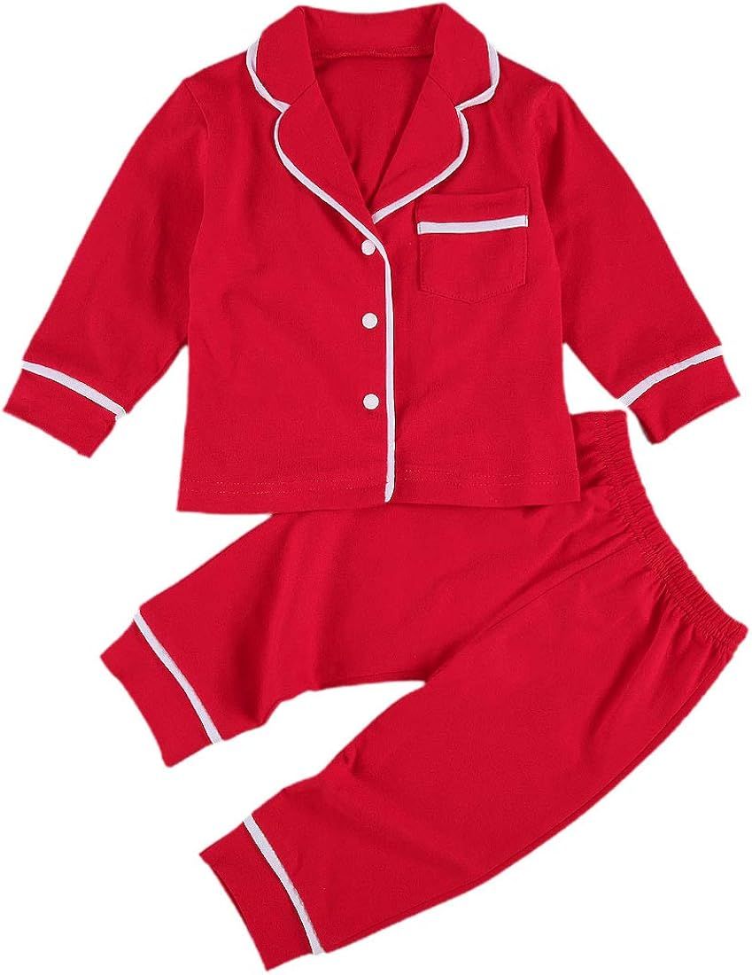 Merqwadd Toddler Baby Button-Down Pajamas Set, Cotton 2-PCS-PJs Set Shirt and Pants Sleepwear for Un | Amazon (US)