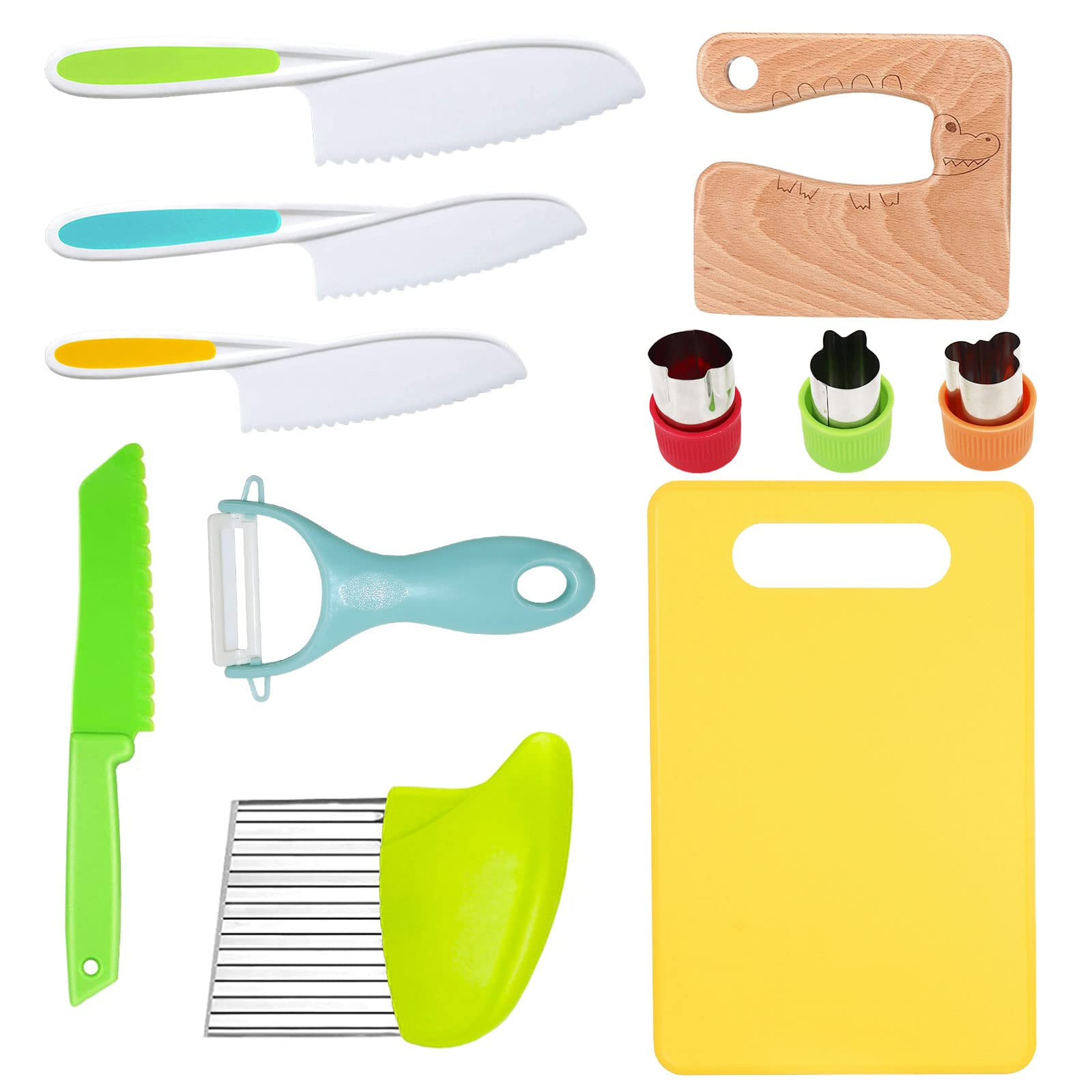 RISICULIS 11 Pieces Wooden Kids Kitchen Knife, Kids Kitchen Set Include Wood Knife, Serrated Edge... | Amazon (US)