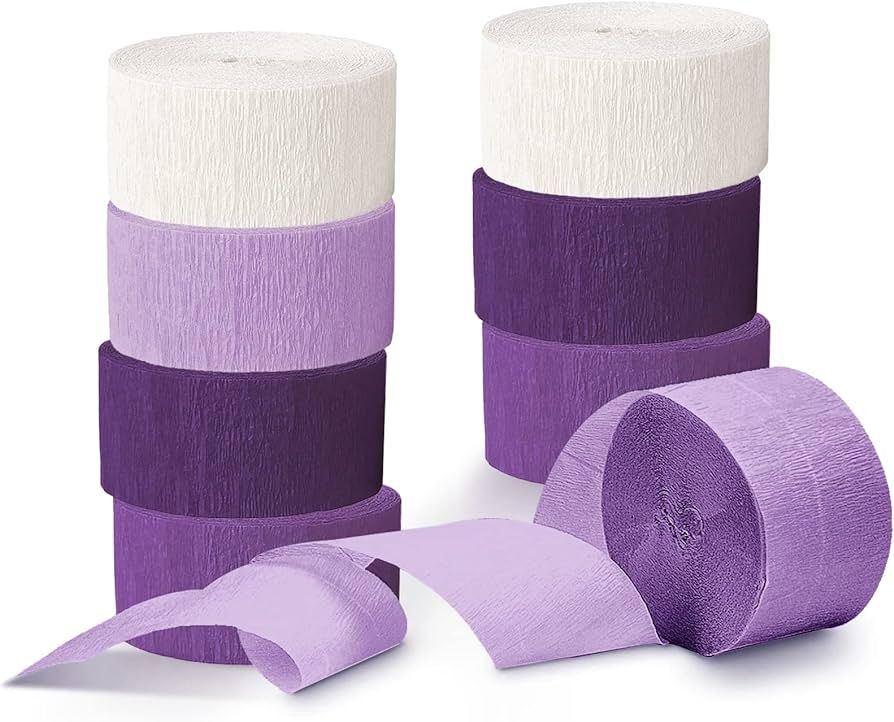 NICROHOME 8 Rolls Crepe Paper Streamers, Pack of Purple, Dark Purple, Pastel Purple, White Stream... | Amazon (US)