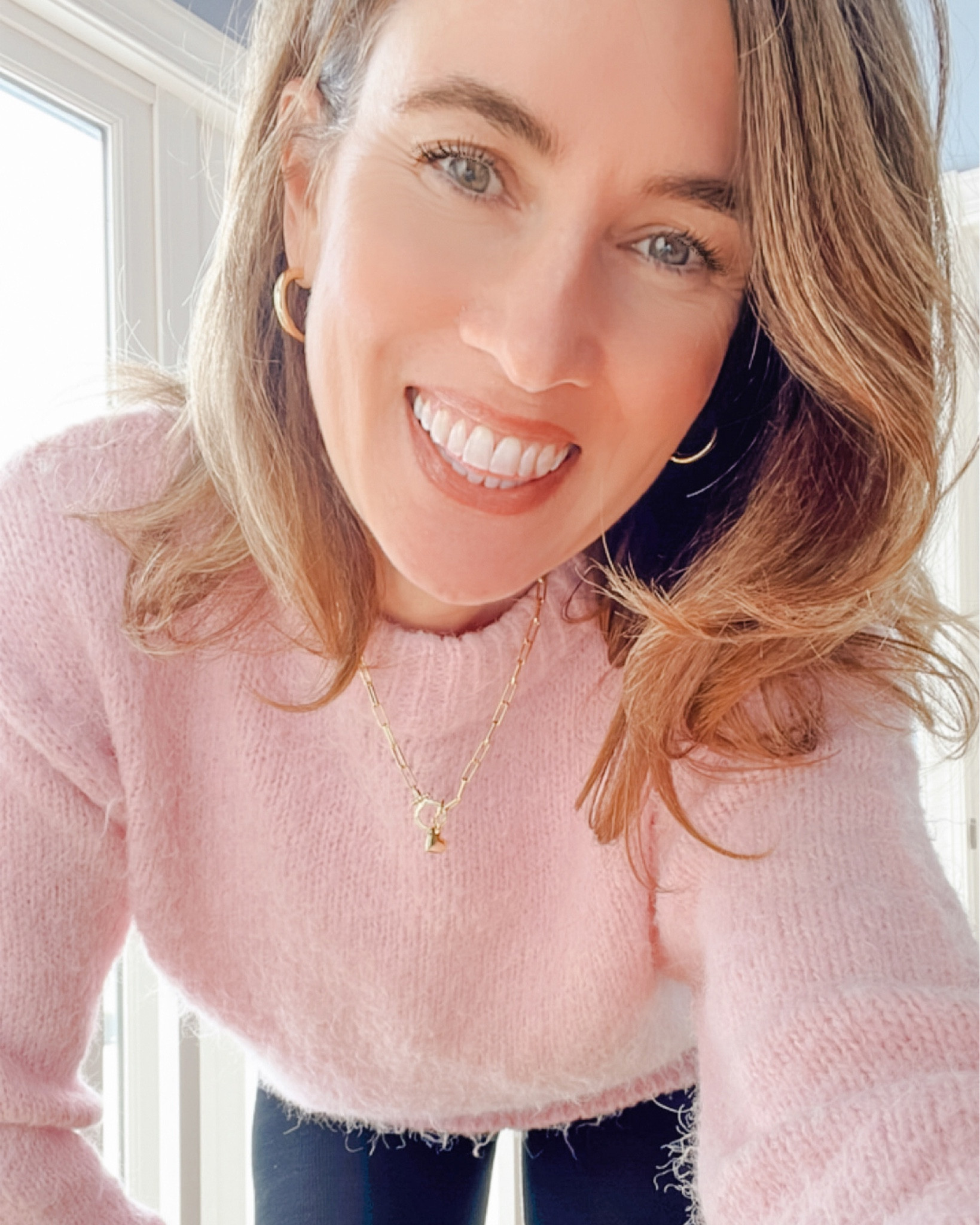 Fuzzy pink sweater for Valentine's Day. Winter outfit with leggings and pink sweater. #pinksweater #blackleggings #fuzzysweater #valentinesday

#LTKOver40 #LTKFindsUnder100 #LTKStyleTip