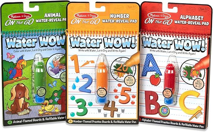 Melissa & Doug On the Go Water Wow! Reusable Water-Reveal Activity Pads, 3-pk, Animals, Alphabet,... | Amazon (US)