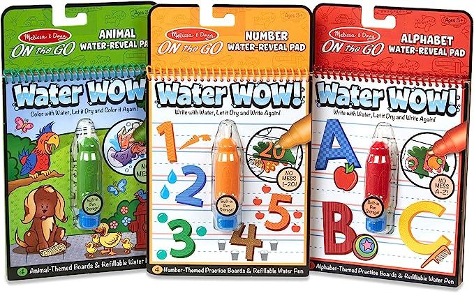 Melissa & Doug On the Go Water Wow! Reusable Water-Reveal Activity Pads, 3-pk, Animals, Alphabet,... | Amazon (US)