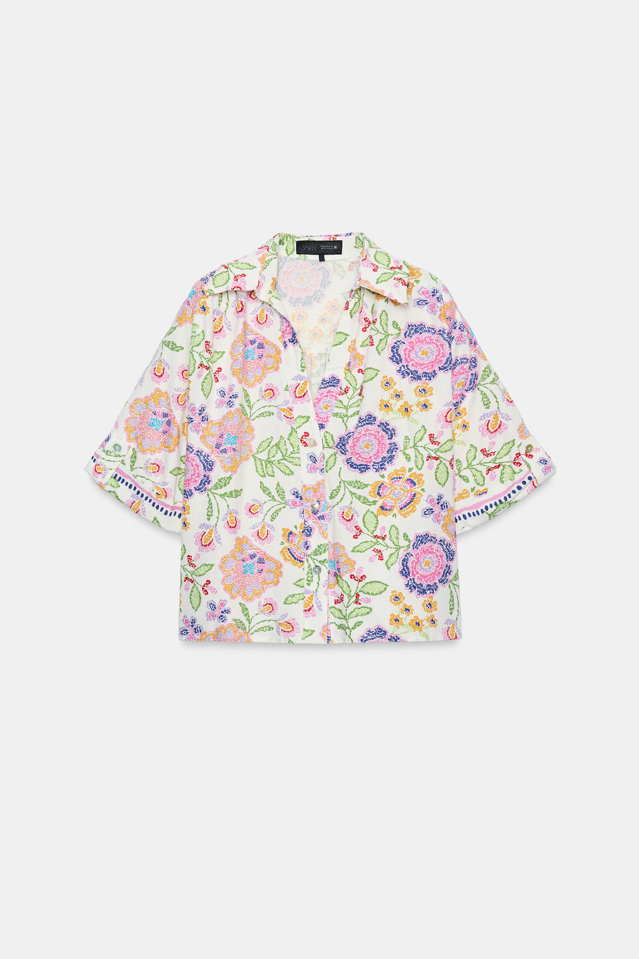 FLORAL PRINT LINEN BLEND SHIRT | Zara US