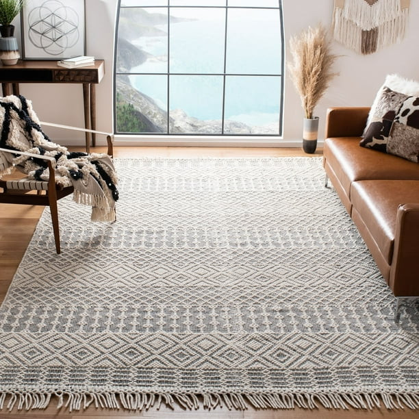 SAFAVIEH Natura Cordelia Southwestern Fringe Wool Area Rug, Ivory/Black, 9' x 12' - Walmart.com | Walmart (US)