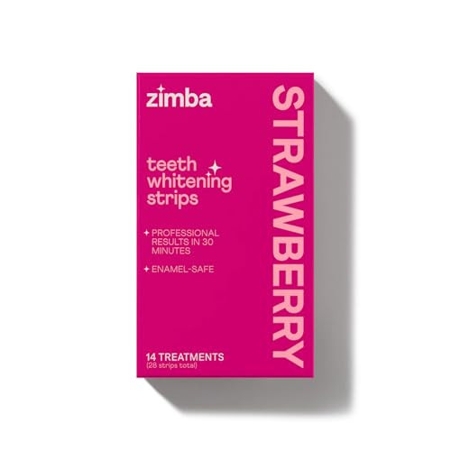 Zimba Strawberry Flavored Teeth Whitening Strips | Vegan, Enamel Safe Hydrogen Peroxide Teeth Whitener for Coffee, Wine, Tobacco, and Other Stains | 14 Day Treatment | Strawberry | Amazon (US)