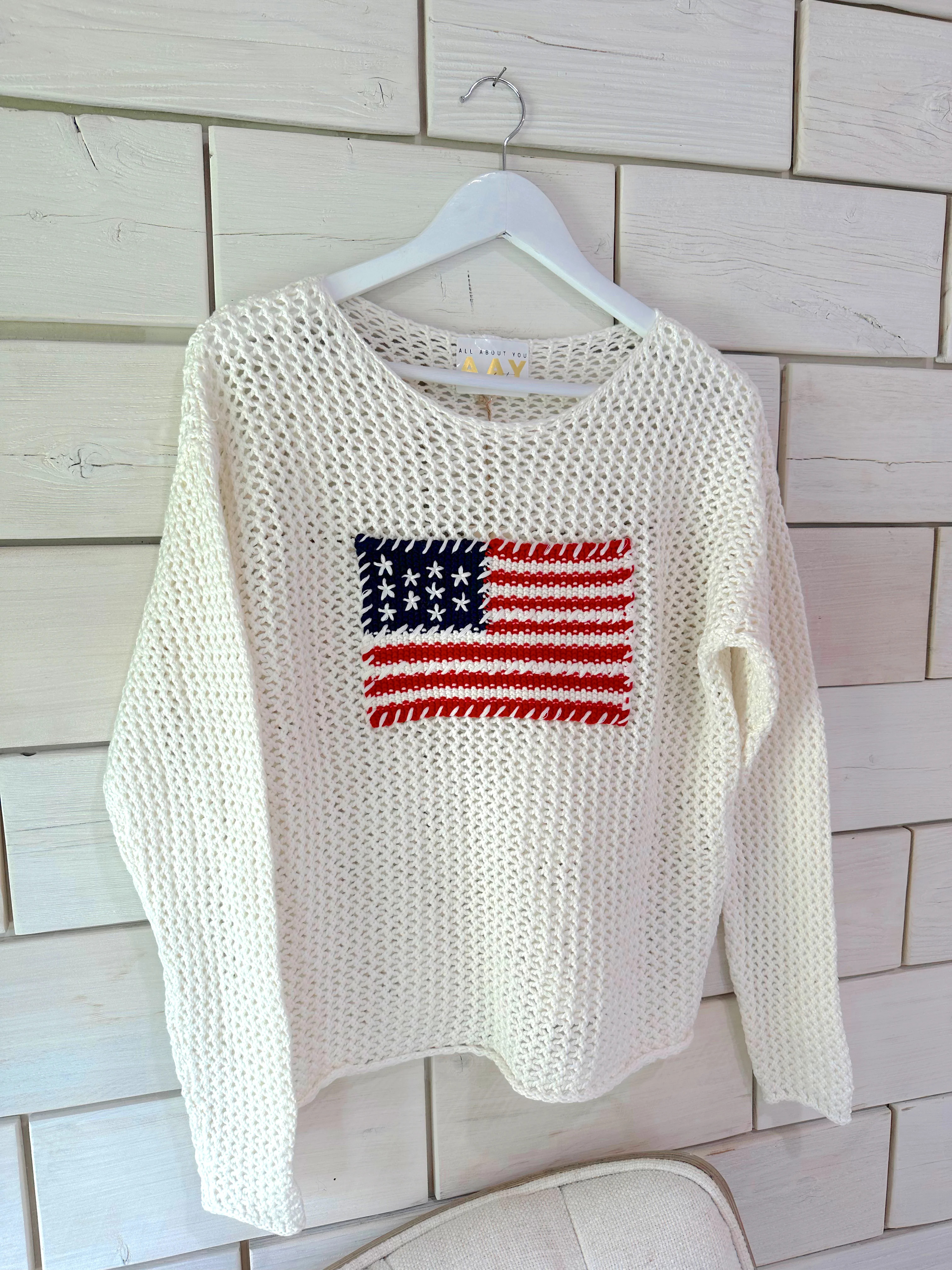 Hand Stitched American Flag Open-Knit Sweater | All About You