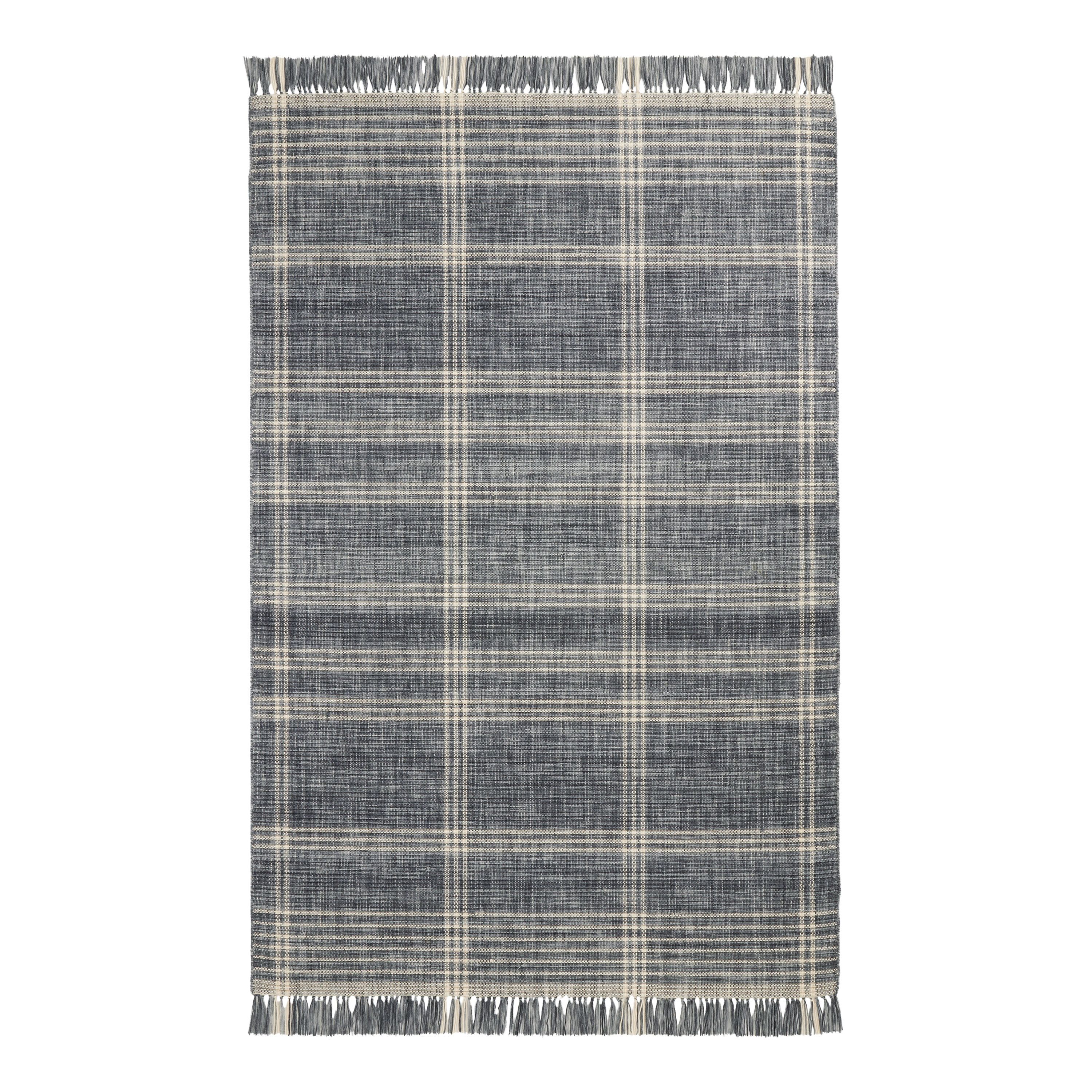 Fairfax Dark Slate Blue Plaid Wool and Cotton Area Rug | World Market