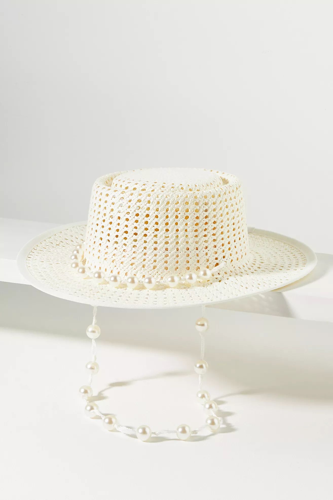 Pearl Chain Straw Boater Hat | Anthropologie (US)