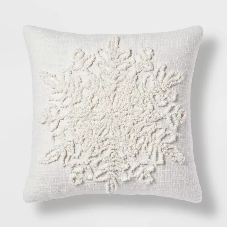 18"x18" Christmas Tufted Snowflake Square Decorative Throw Pillow Cream - Threshold™ | Target