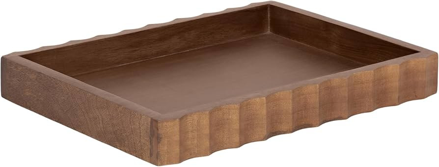 Kate and Laurel Lissi Decorative Rectangle Tray with Wavy Design, 16 x 12, Walnut Brown, Mid-Cent... | Amazon (US)